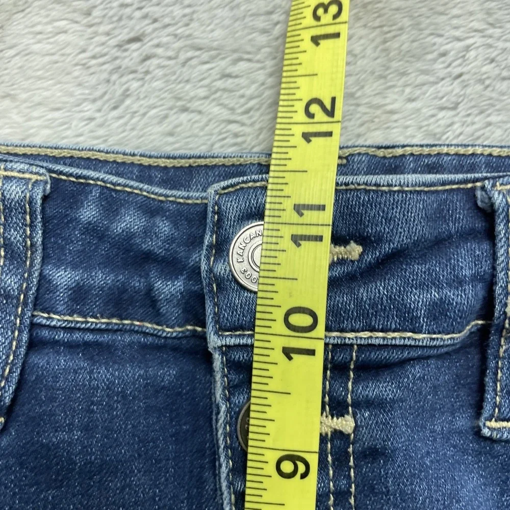 Kancan Womens Exposed Button Fly Jeans Sz 9/28 Blue Curvy Flare Hi Rise Stretch‎